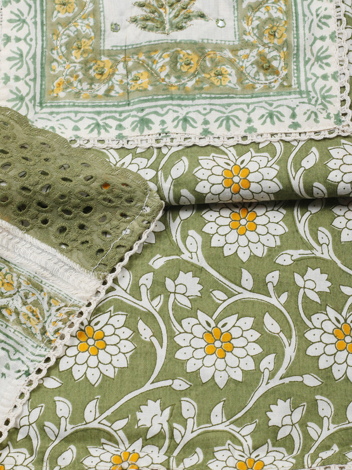 Embroidered Cotton Blend Unstitched Suit With Pant &amp; Dupatta