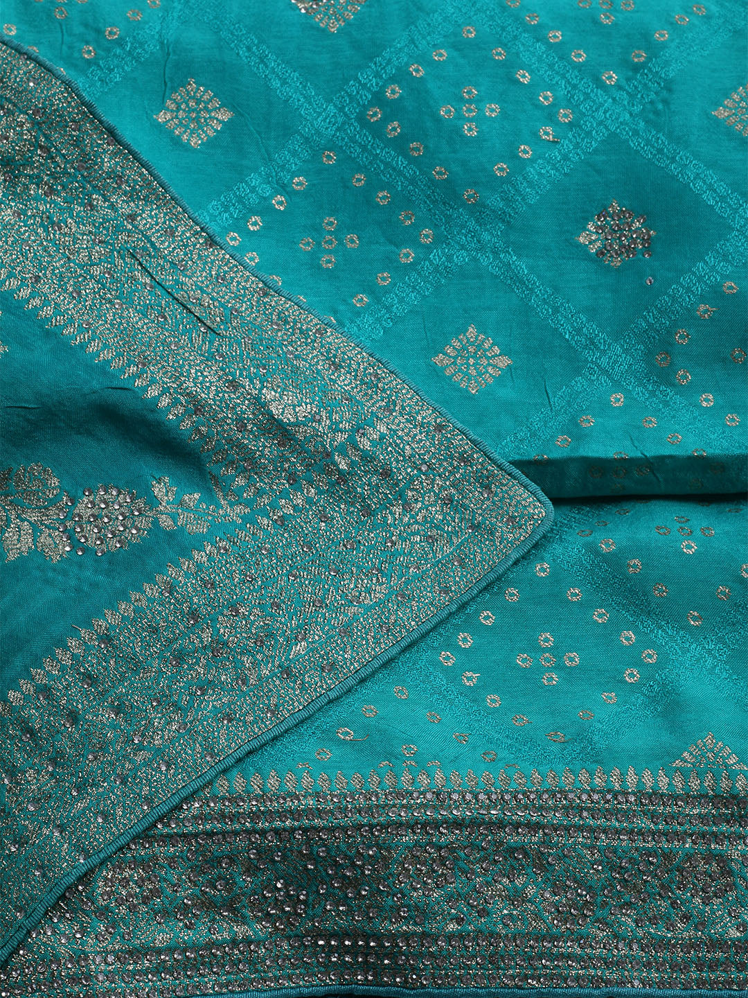 Embroidered Art Silk Unstitched Suit With Dupatta