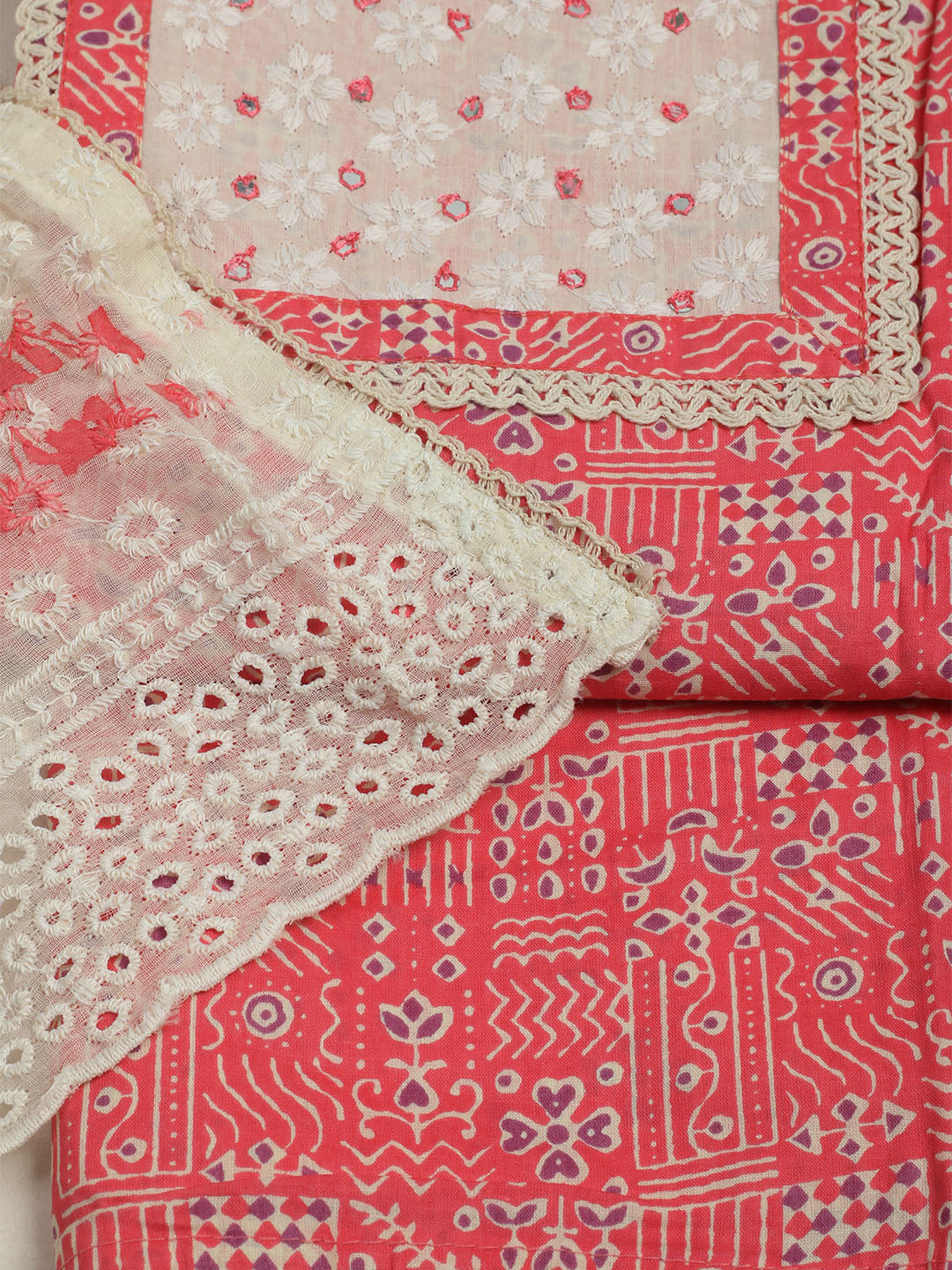 Printed Cotton Unstitched Suits Printed Suit With Pant &amp; Dupatta