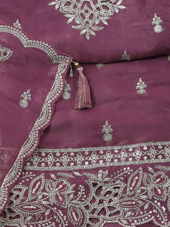 Embroidered Tissue Unstitched Suit With Pant &amp; Dupatta