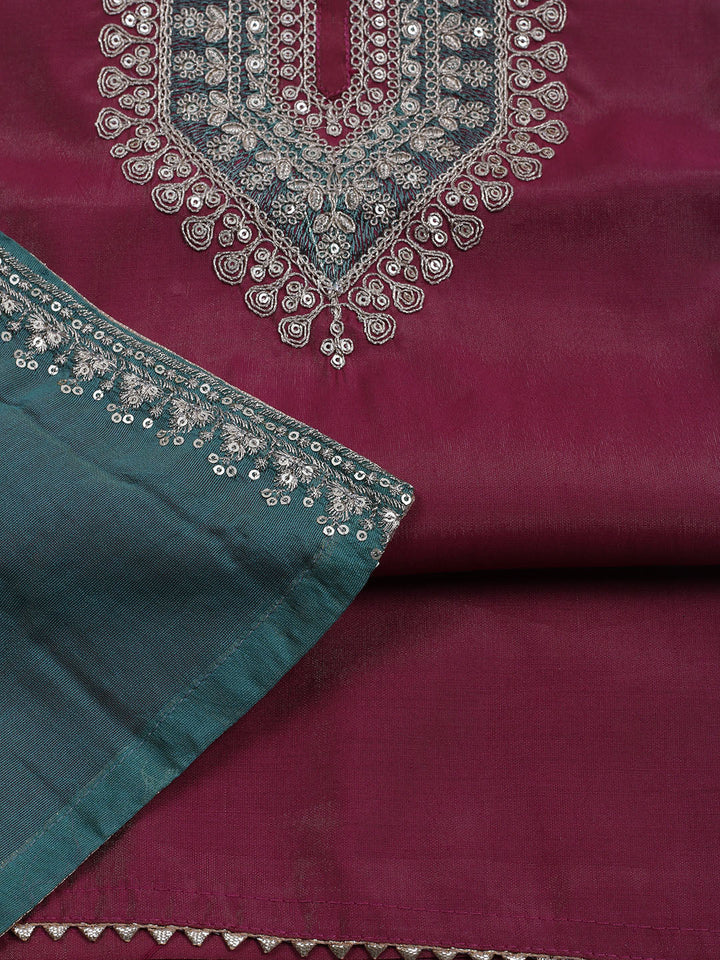 Neck Embroidered Chanderi Unstitched Suit With Dupatta