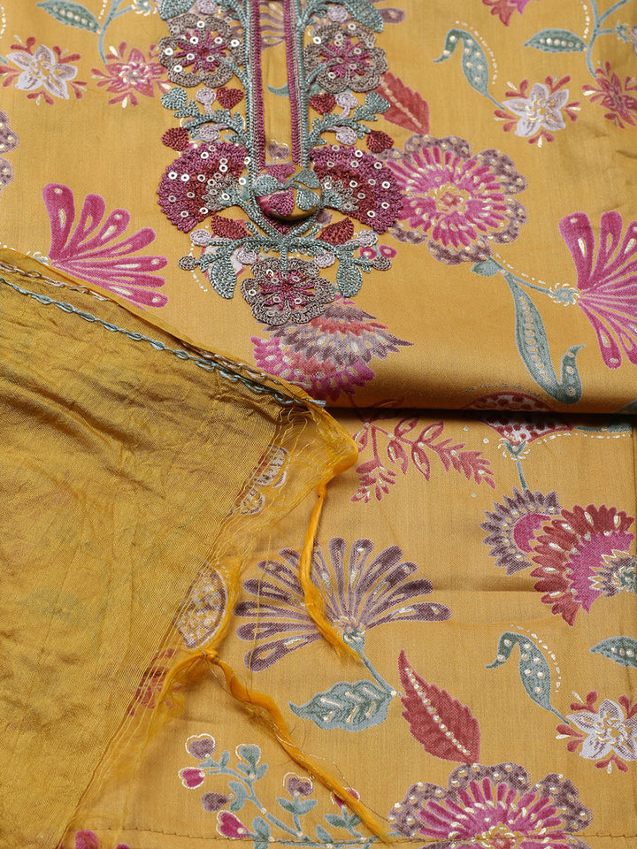Embroidered Cotton Blend Unstitched Suit With Pant &amp; Dupatta