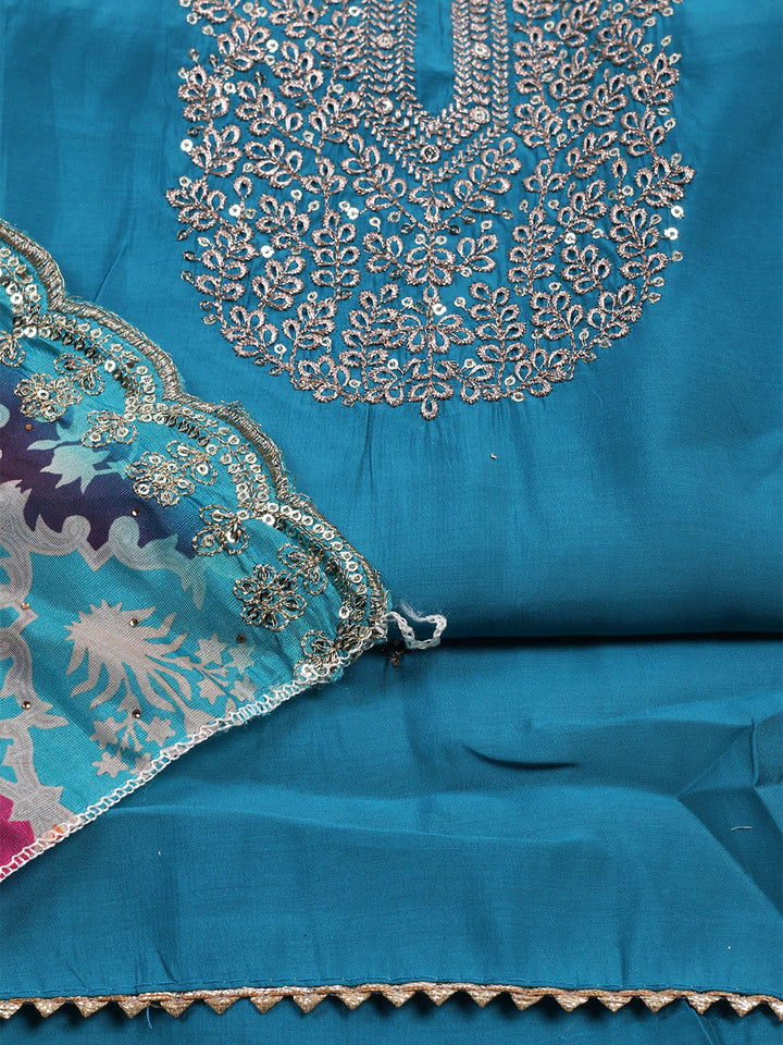 Neck Embroidered Chanderi Unstitched Suit With Dupatta