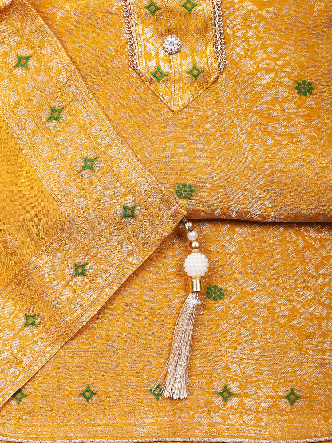 Embroidered Chanderi Unstitched Suit With Pant &amp; Dupatta