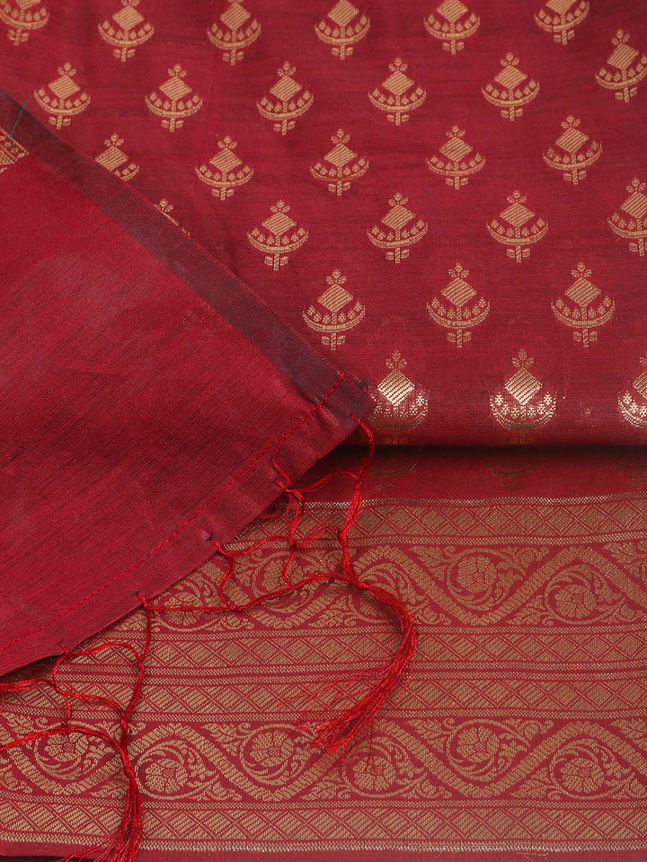 Woven Design Chanderi Unstitched Suit With Pant &amp; Dupatta