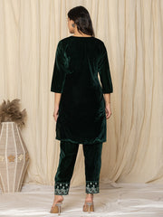 Zari Neck Embroidered Velvet Kurta With Pants