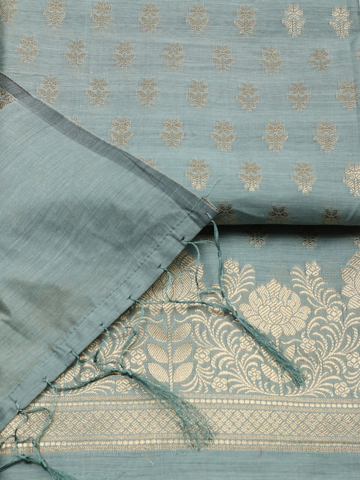 Woven Design Chanderi Unstitched Suit With Pant &amp; Dupatta