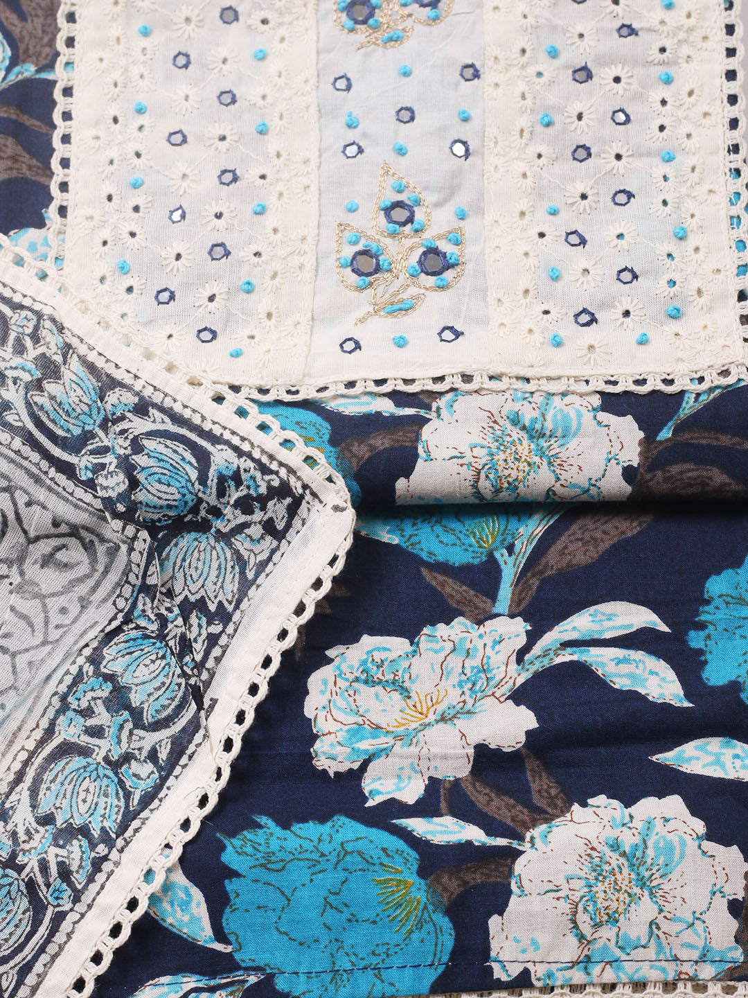 Embroidered Cotton Blend Unstitched Suit With Pant &amp; Dupatta