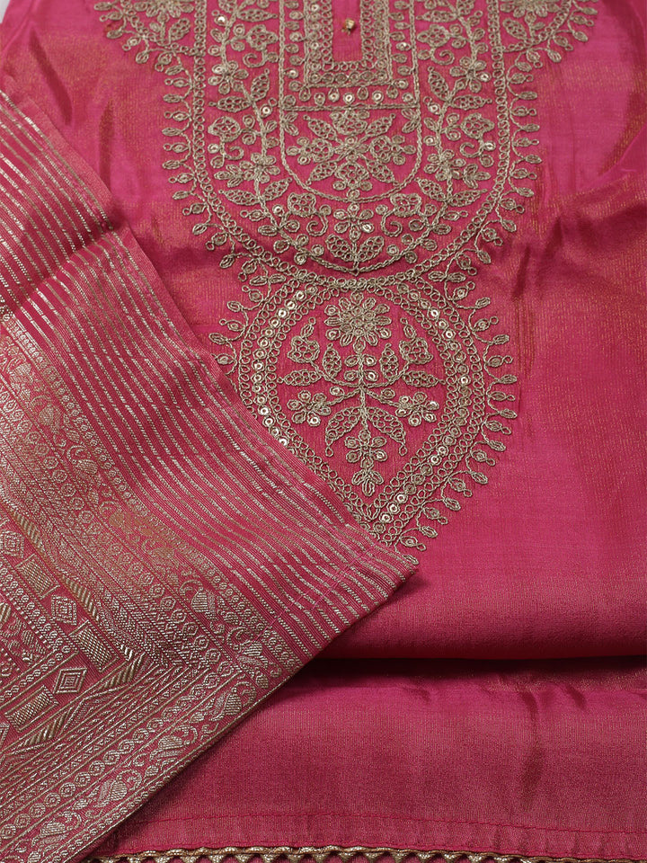 Embroidered Tissue Unstitched Kurta With Pant &amp; Dupatta