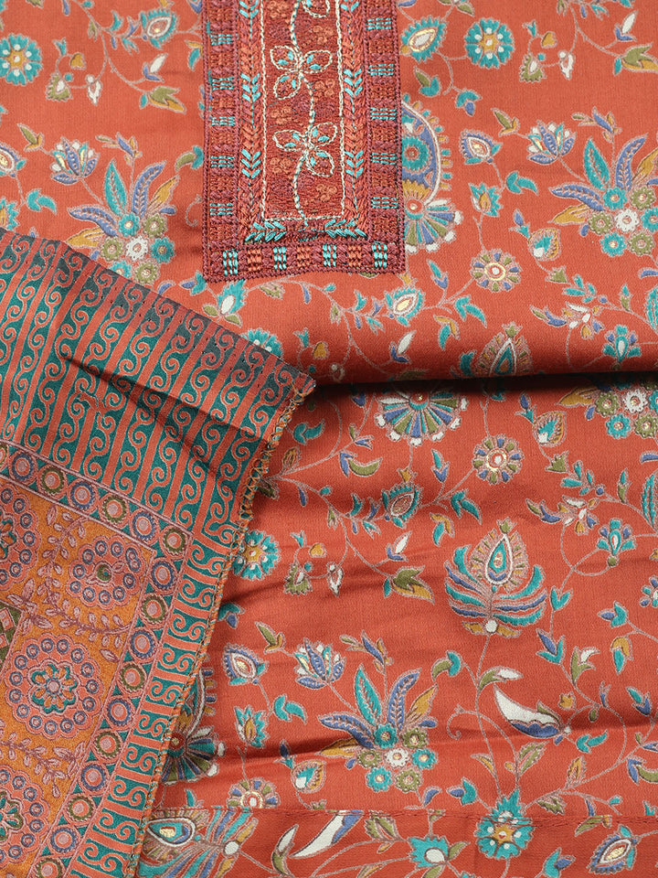 Printed Cotton Blend Unstitched Suit With Pant &amp; Dupatta