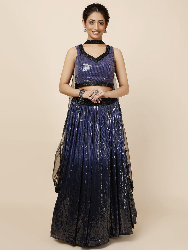 Sequin Embroidered Georgette Choli With Lehenga &amp; Dupatta