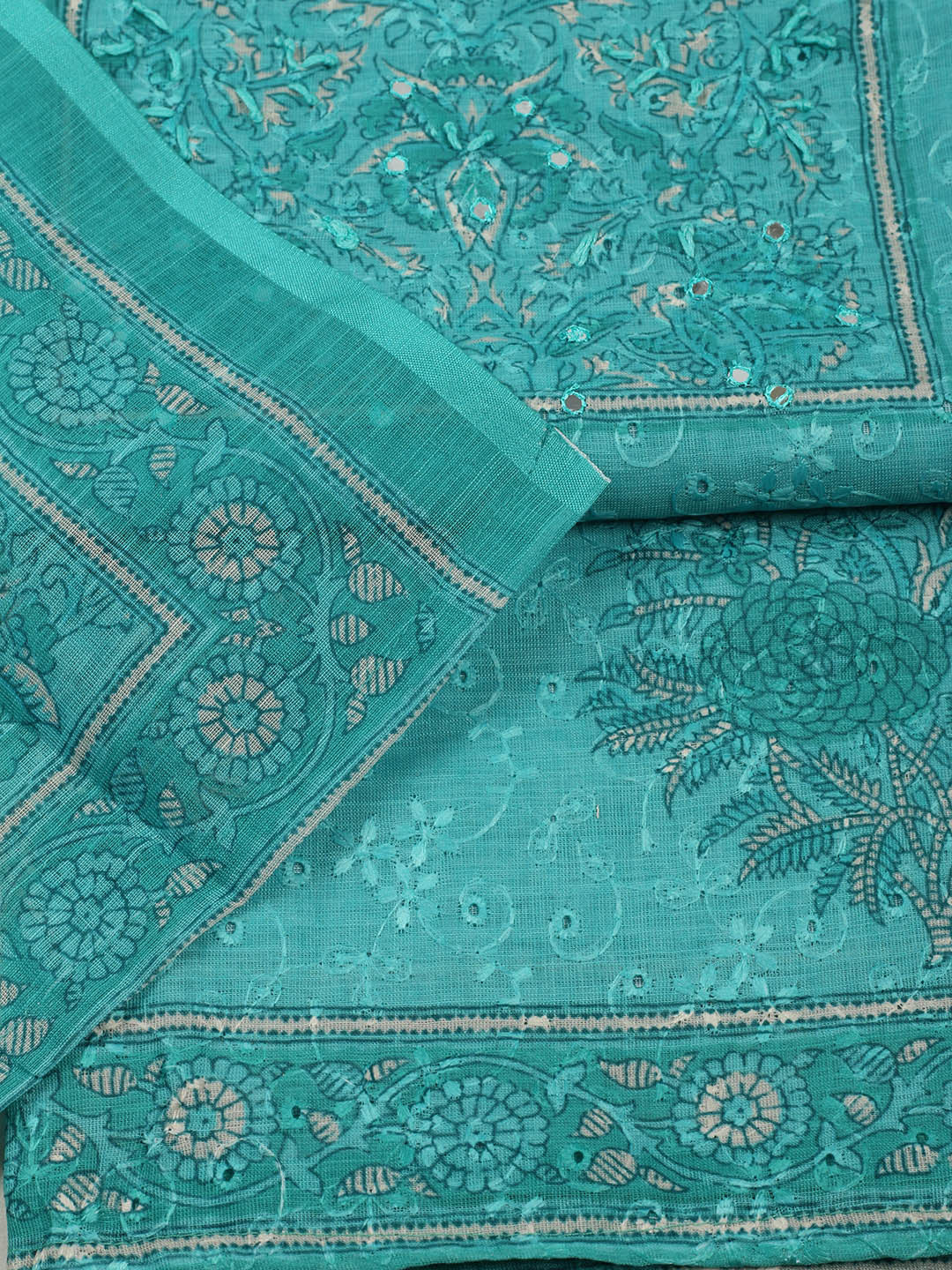 Embroidered Chanderi Unstitched Suit With Pant &amp; Dupatta