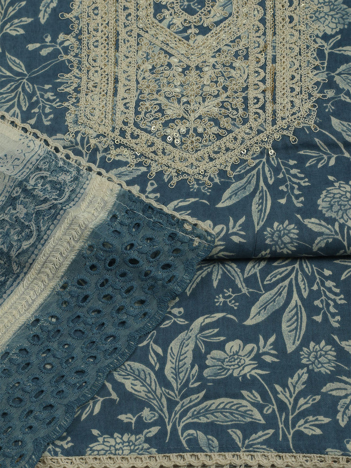 Printed Cotton Unstitched Suits Printed Suit With Pant &amp; Dupatta