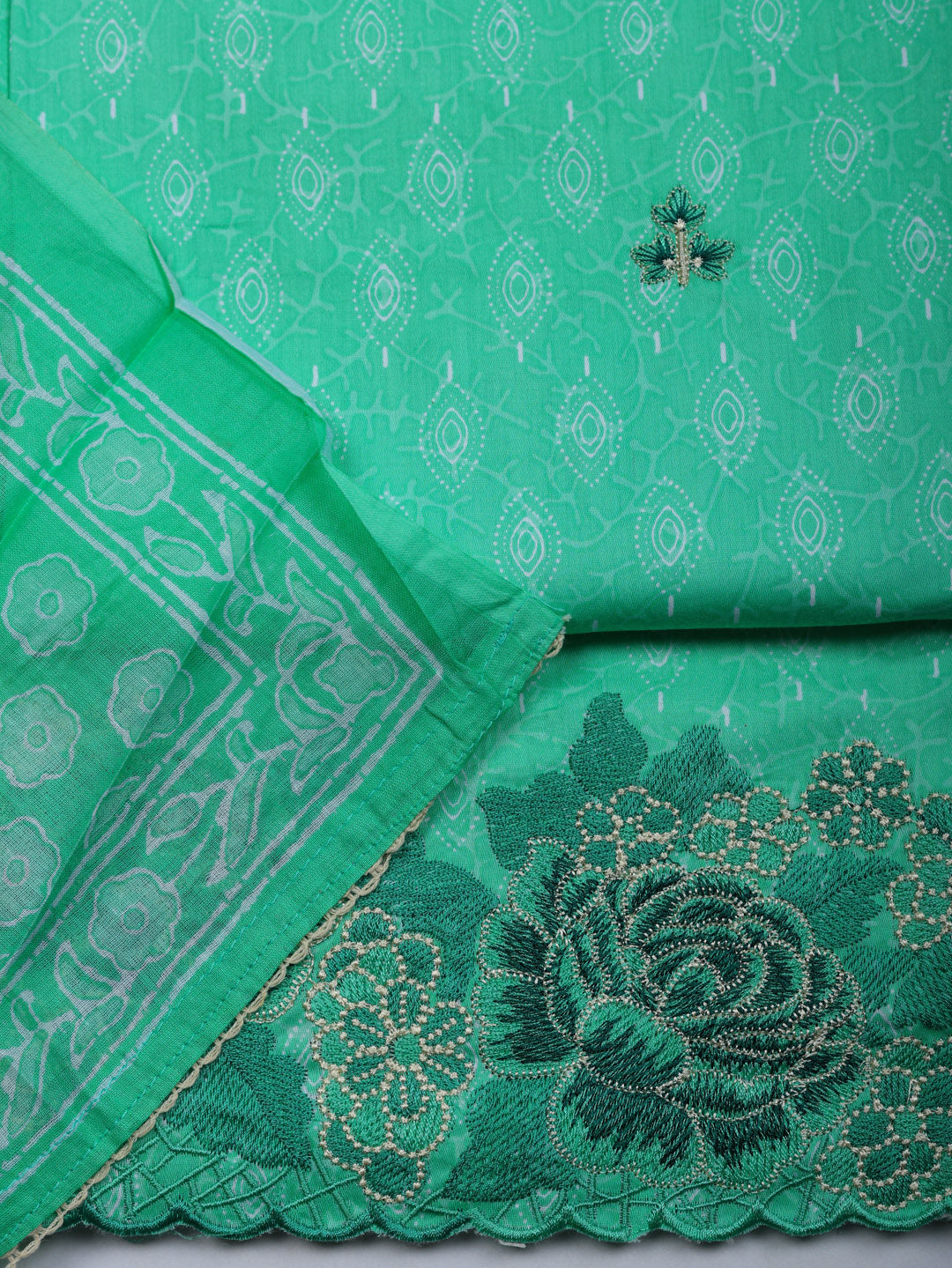 Printed Cotton Blend Unstitched Suit With Pant &amp; Dupatta