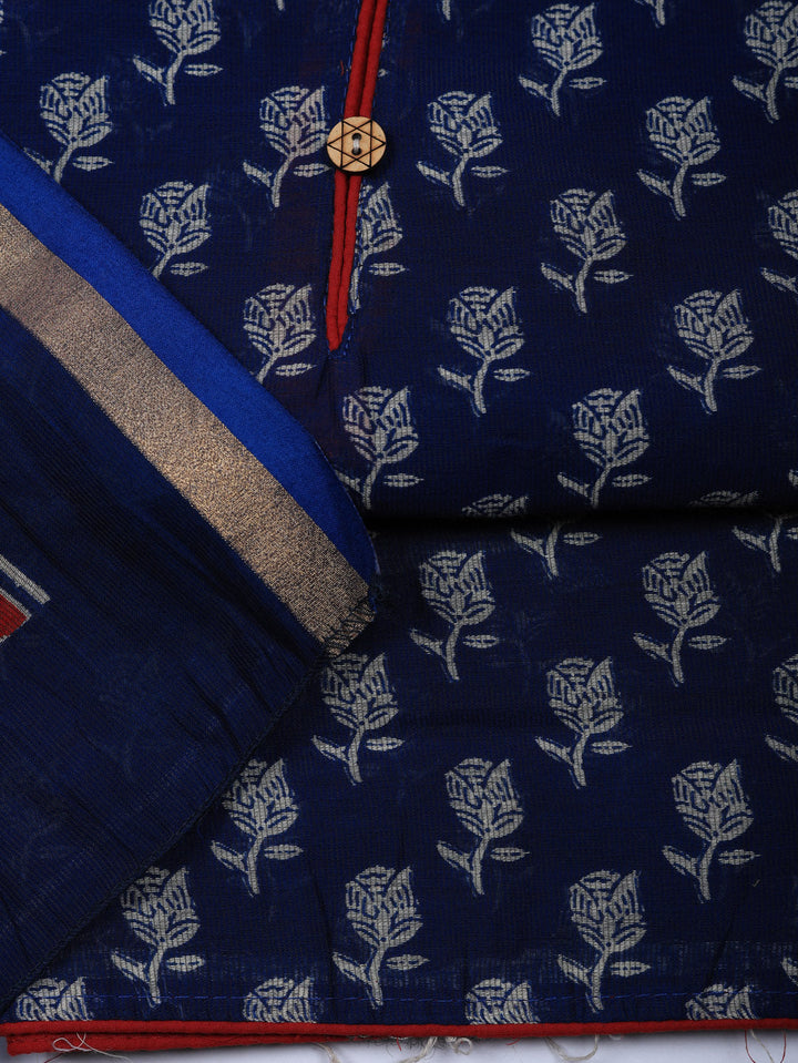 Embroidered Cotton Blend Unstitched Suit With Pant &amp; Dupatta