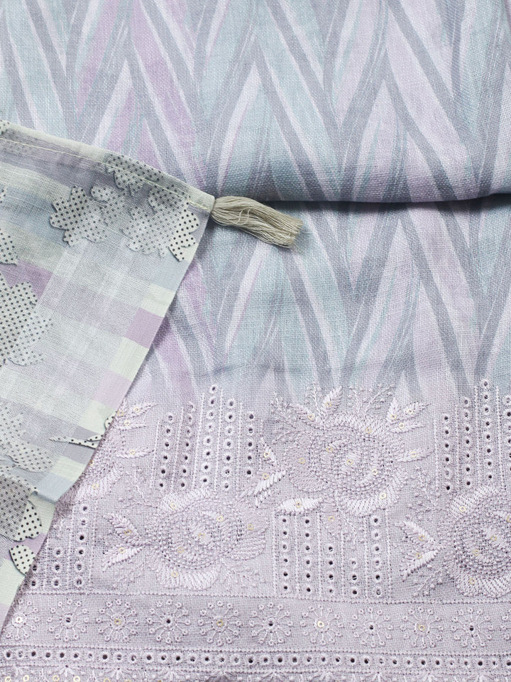 Embroidered Linen Blend Unstitched Suit With Pant &amp; Dupatta