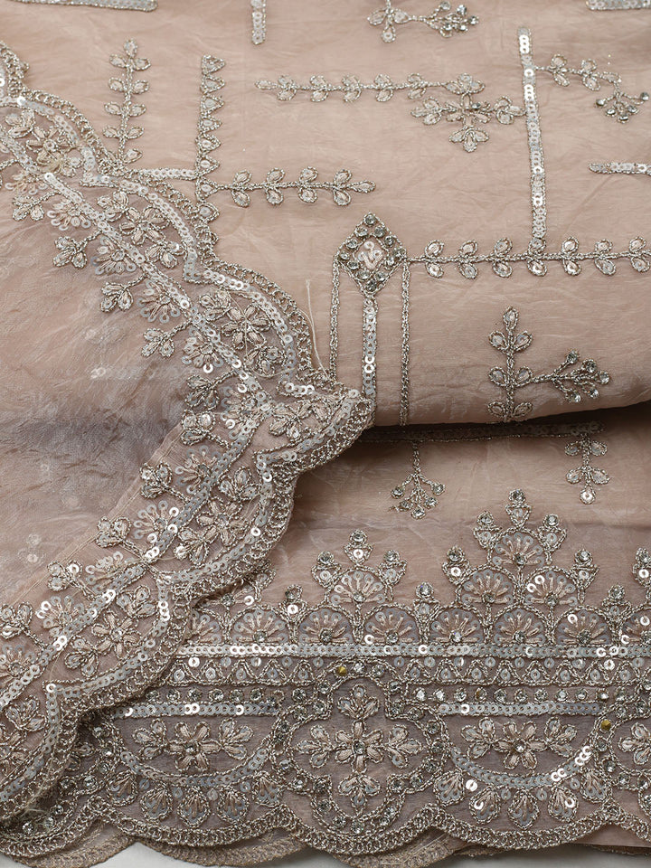 Embroidered Organza Unstitched Suit With Pant &amp; Dupatta