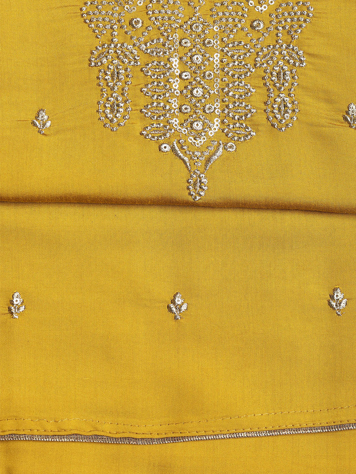 Neck Embroidered Chanderi Unstitched Suit With Dupatta