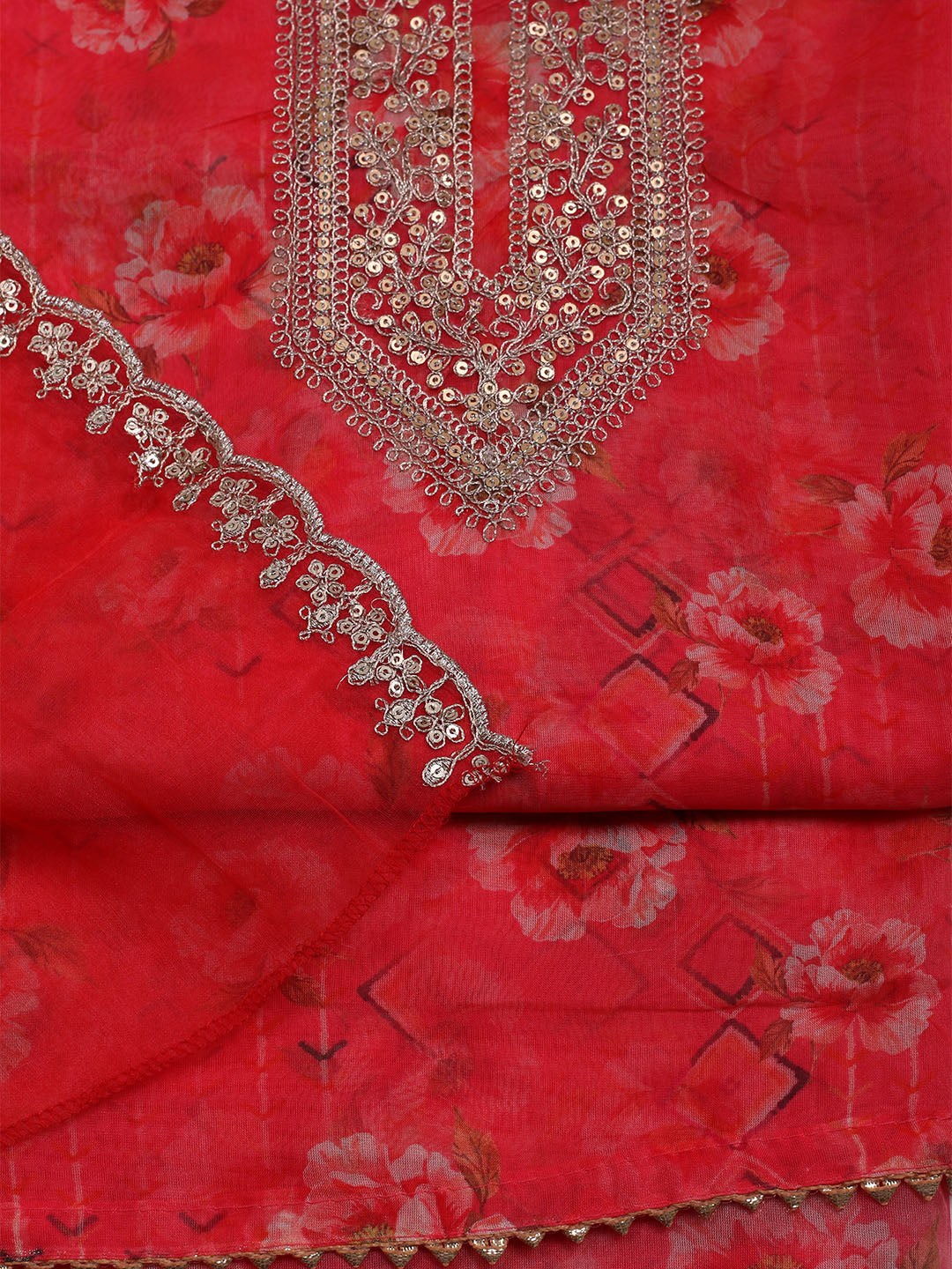 Embroidered Organza Unstitched Suit With Dupatta