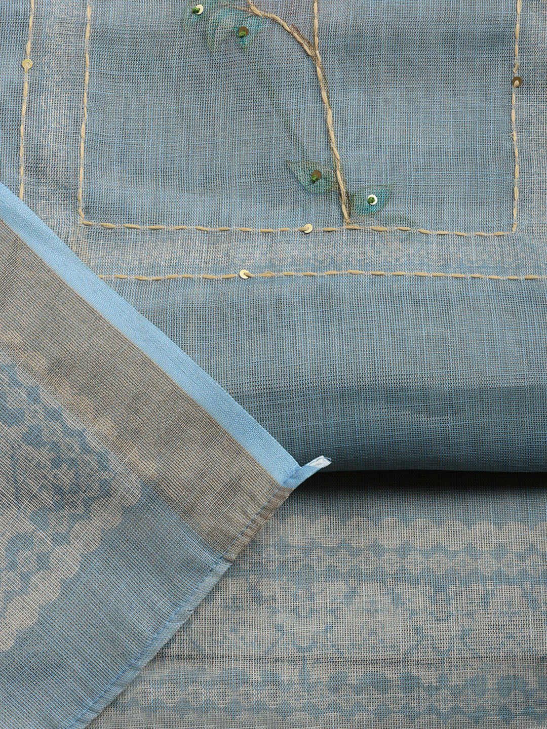 Printed Linen Blend Unstitched Suit With Pant &amp; Dupatta
