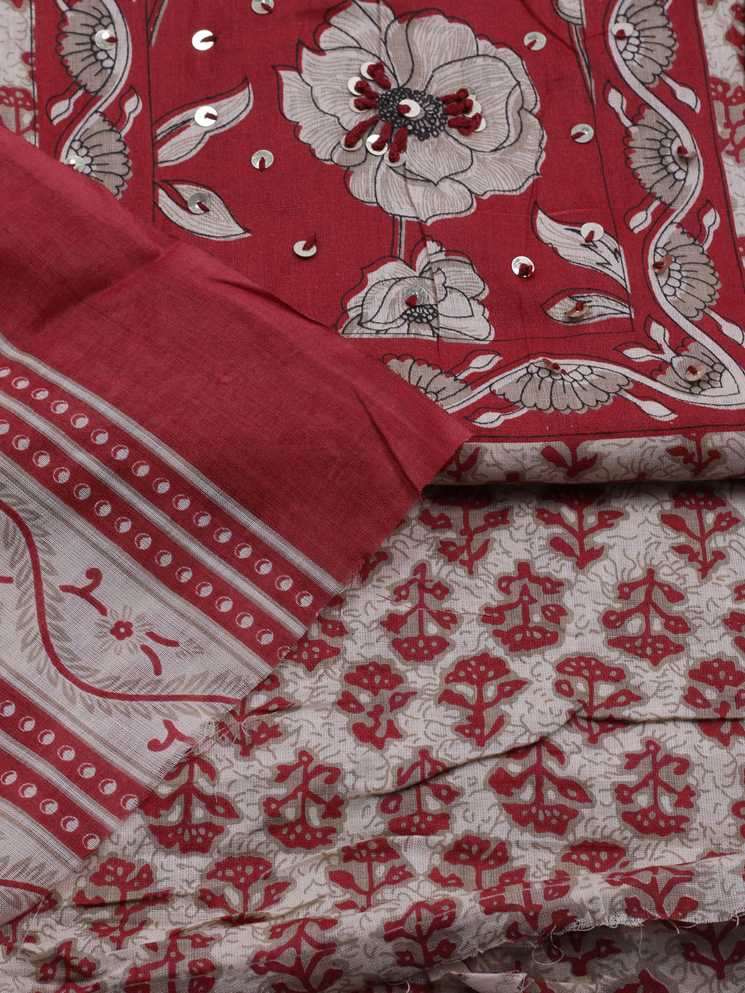 Printed Cotton Blend Unstitched Suit With Dupatta