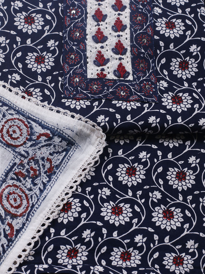 Embroidered Cotton Blend Unstitched Suit With Pant &amp; Dupatta