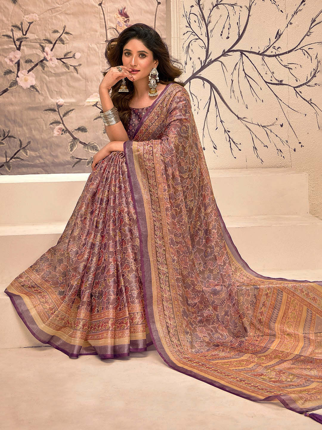 Abstract Printed Art Silk Saree