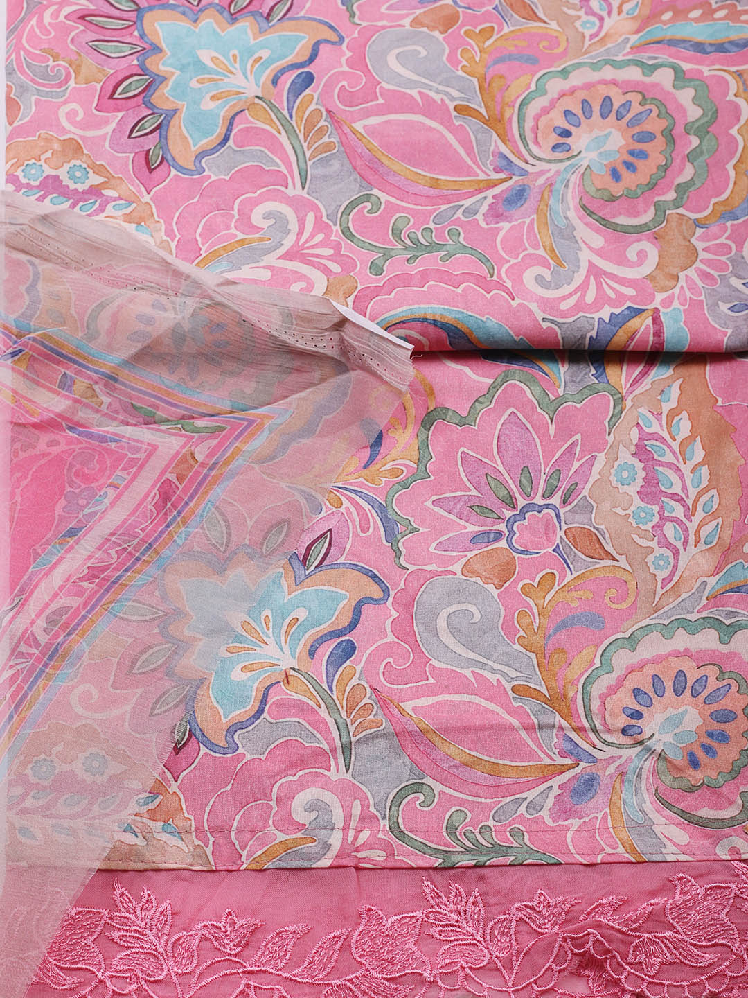 Embroidered Cotton Blend Unstitched Suit With Pant &amp; Dupatta