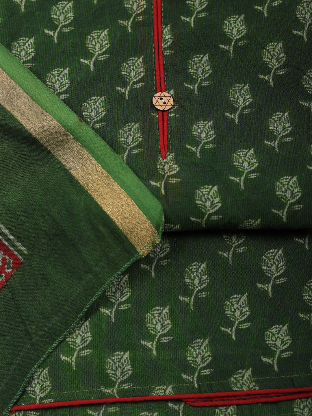 Embroidered Cotton Blend Unstitched Suit With Pant &amp; Dupatta