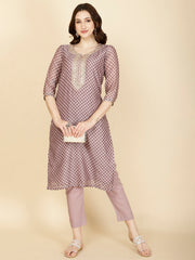 Floral Printed Chanderi Kurta With Pants