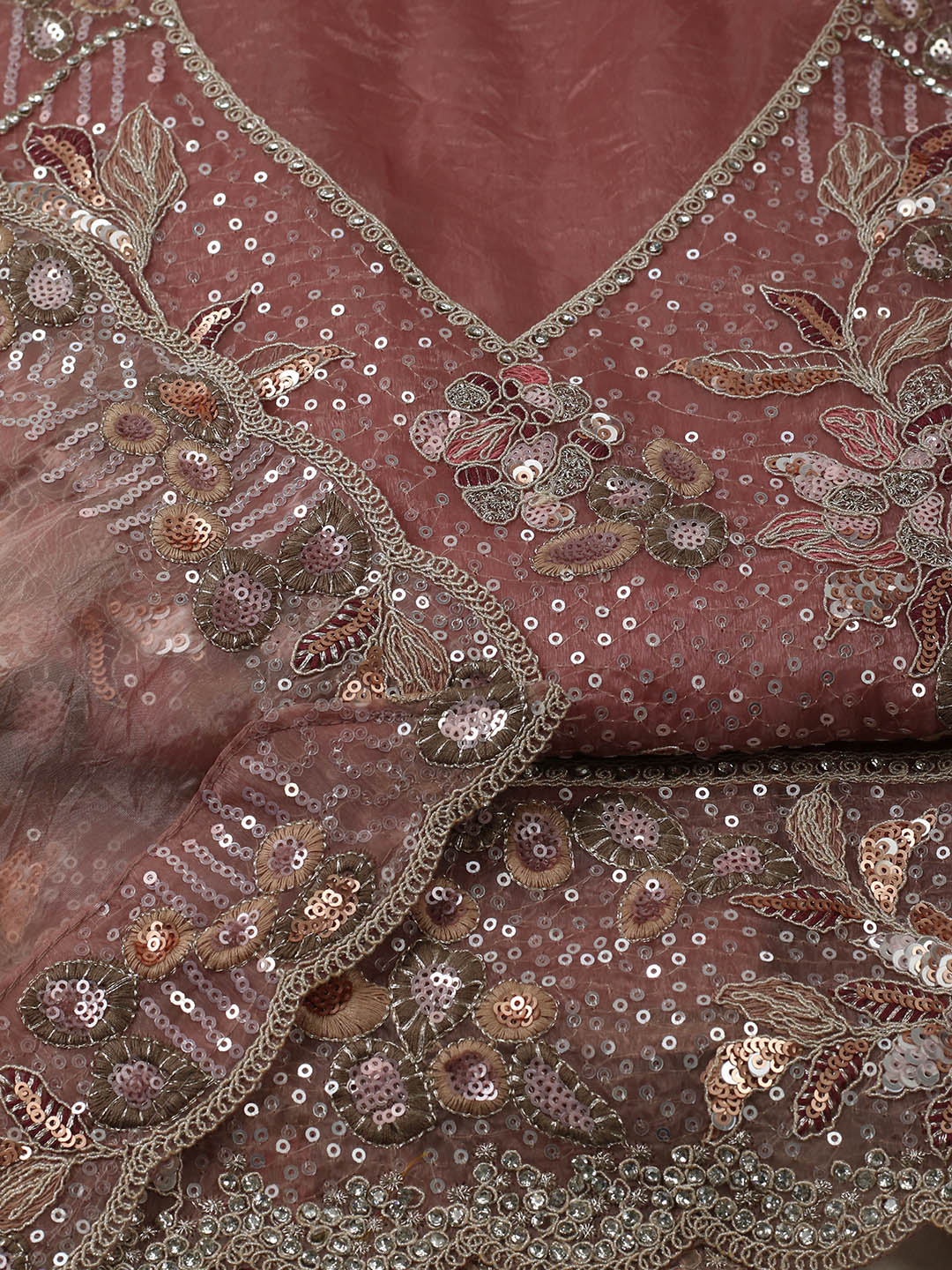 Embroidered Organza Unstitched Suit With Pant &amp; Dupatta