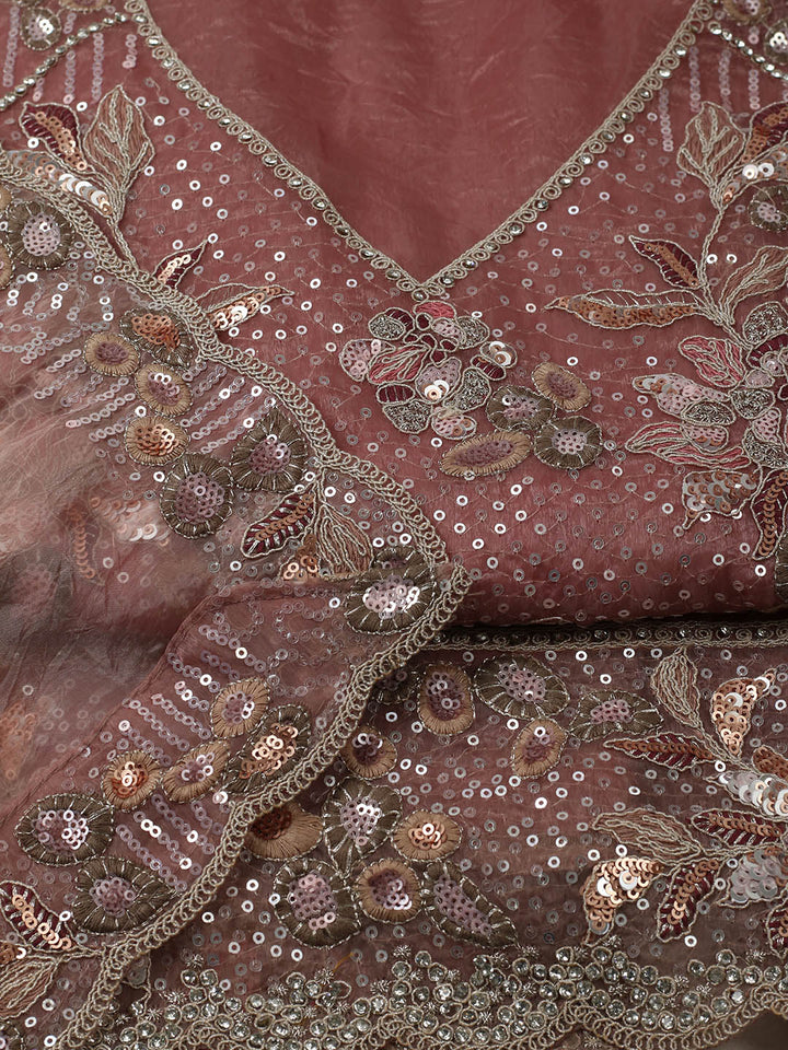 Embroidered Organza Unstitched Suit With Pant &amp; Dupatta
