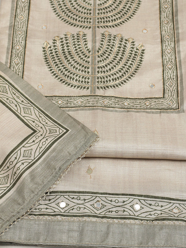 Embroidered Tussar Unstitched Suit With Dupatta
