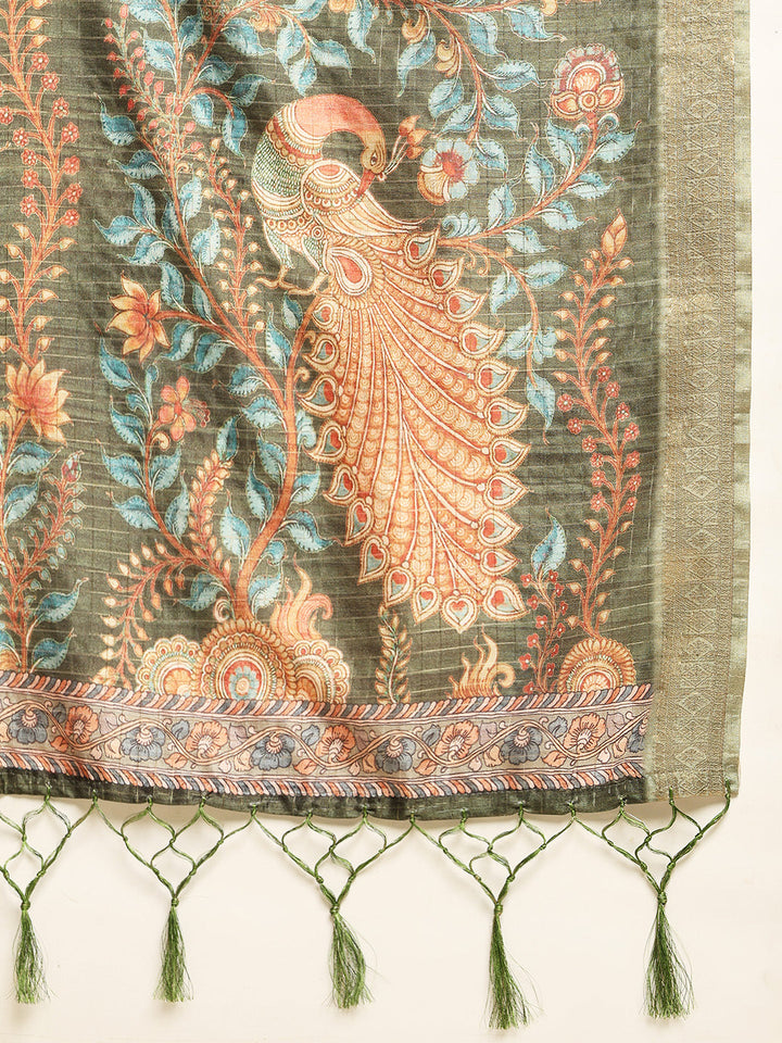 Digital Floral Printed Tussar Saree