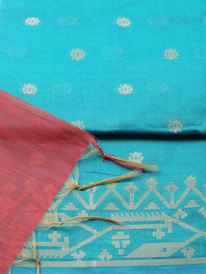 Printed Chanderi Unstitched Suit With Pant &amp; Dupatta