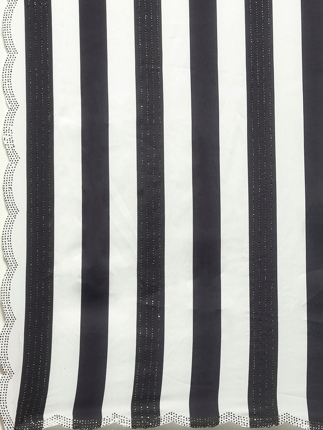 Stripes Printed &amp; Embellished Satin Saree
