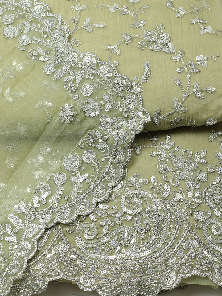 Embroidered Organza Unstitched Suit With Pant &amp; Dupatta