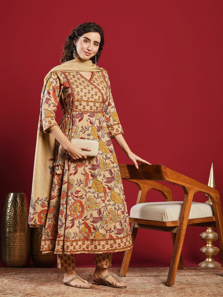 Printed Cotton Kurta With Pant &amp; Dupatta