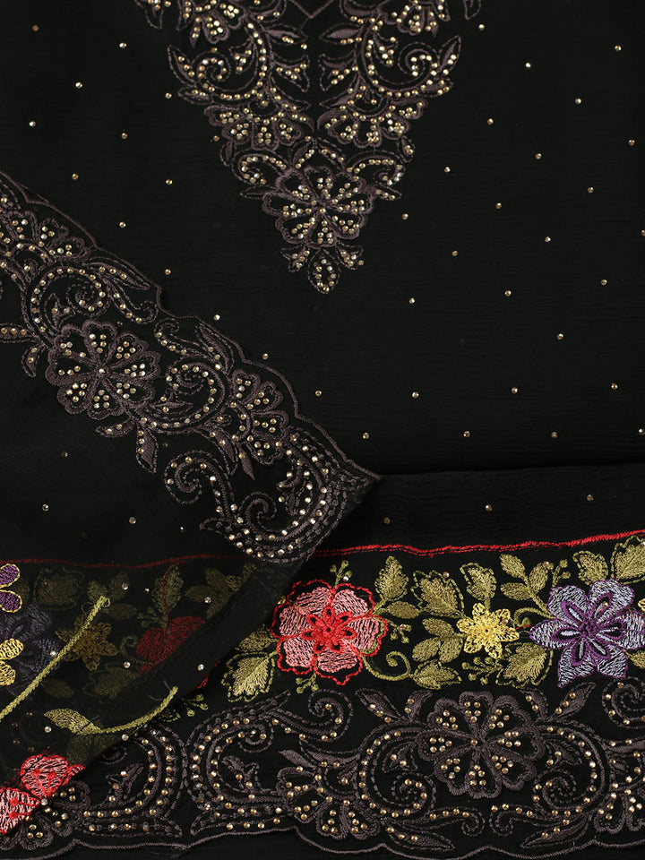 Embellished Organza Unstitched Suit With Pant &amp; Dupatta