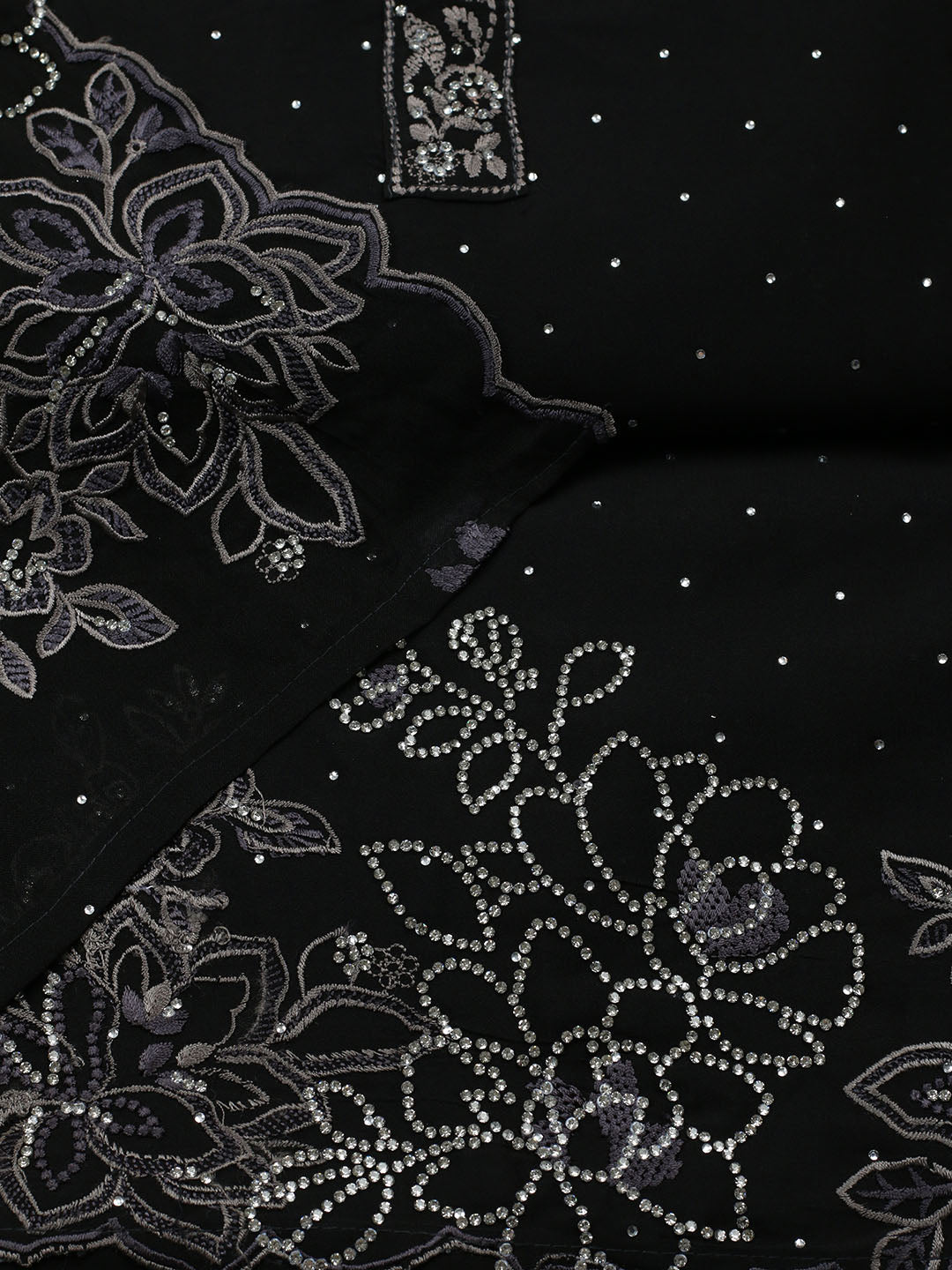 Embellished Art Silk Unstitched Suit With Pant &amp; Dupatta