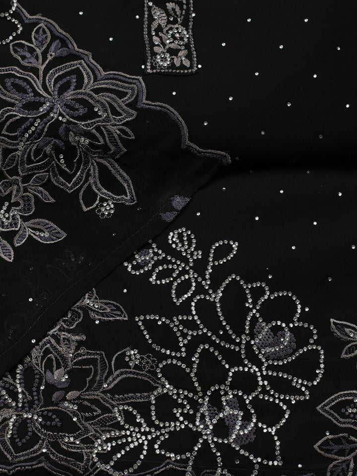 Embellished Art Silk Unstitched Suit With Pant &amp; Dupatta