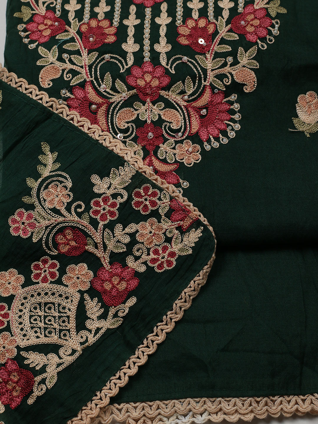 Embroidered Cotton Blend Unstitched Suit With Pant &amp; Dupatta