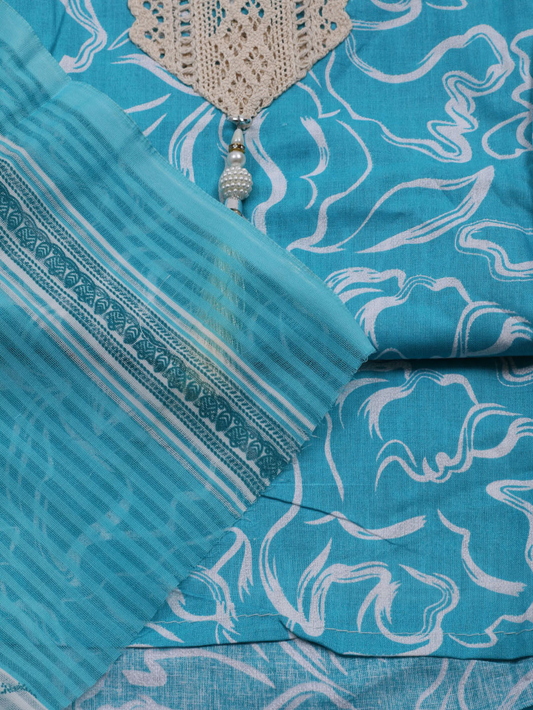 Printed Cotton Blend Unstitched Suit With Dupatta