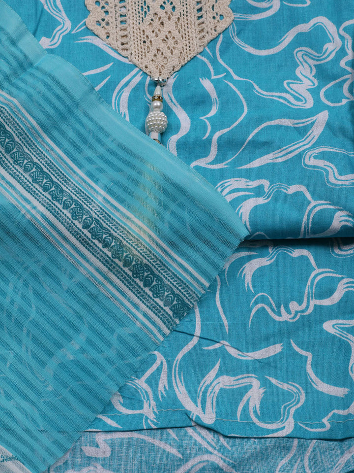 Printed Cotton Blend Unstitched Suit With Dupatta