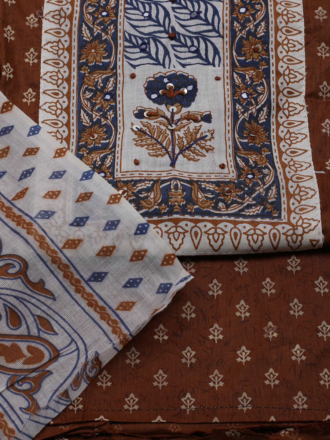Neck Embroidered Cotton Blend Unstitched Suit With Dupatta