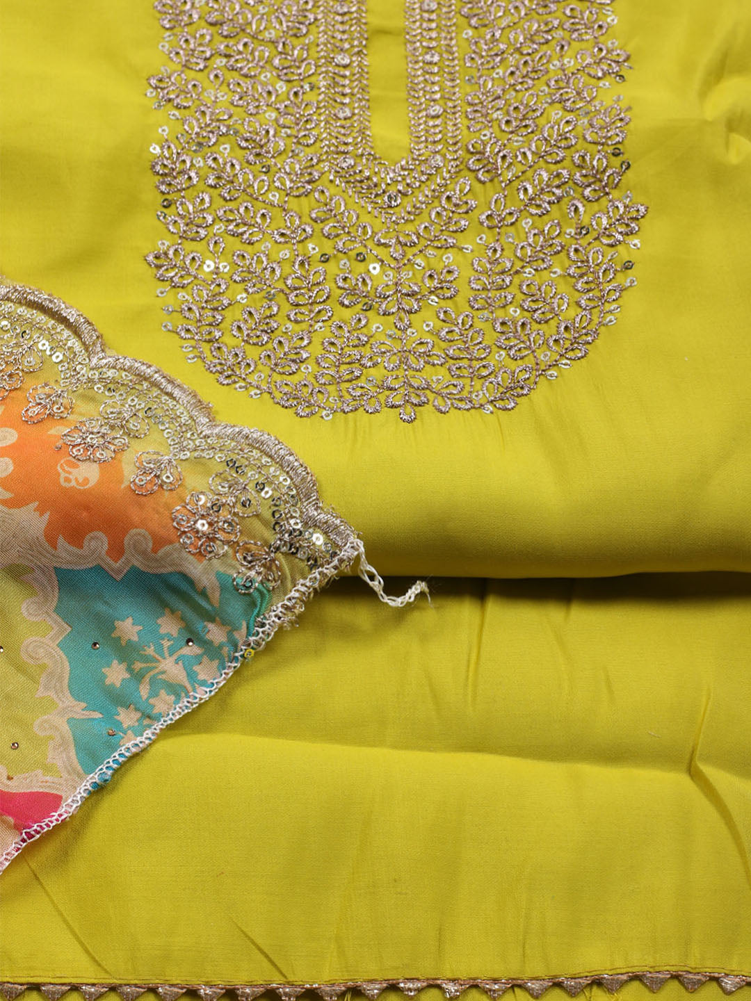 Neck Embroidered Chanderi Unstitched Suit With Dupatta