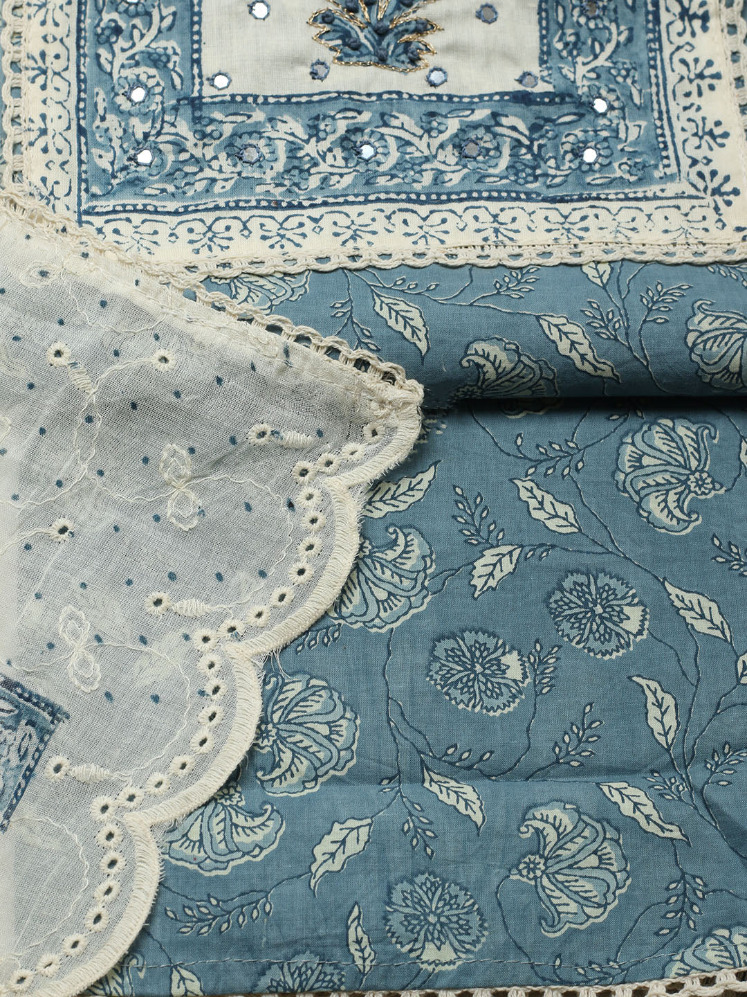 Printed Cotton Blend Unstitched Suit With Pant &amp; Dupatta