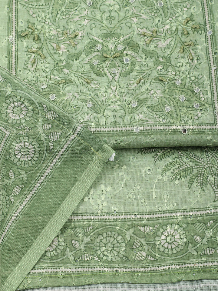 Embroidered Chanderi Unstitched Suit With Pant &amp; Dupatta