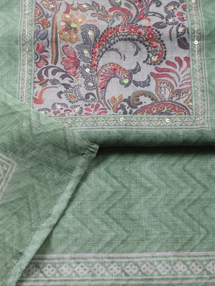 Embroidered Chanderi Unstitched Suit With Pant &amp; Dupatta