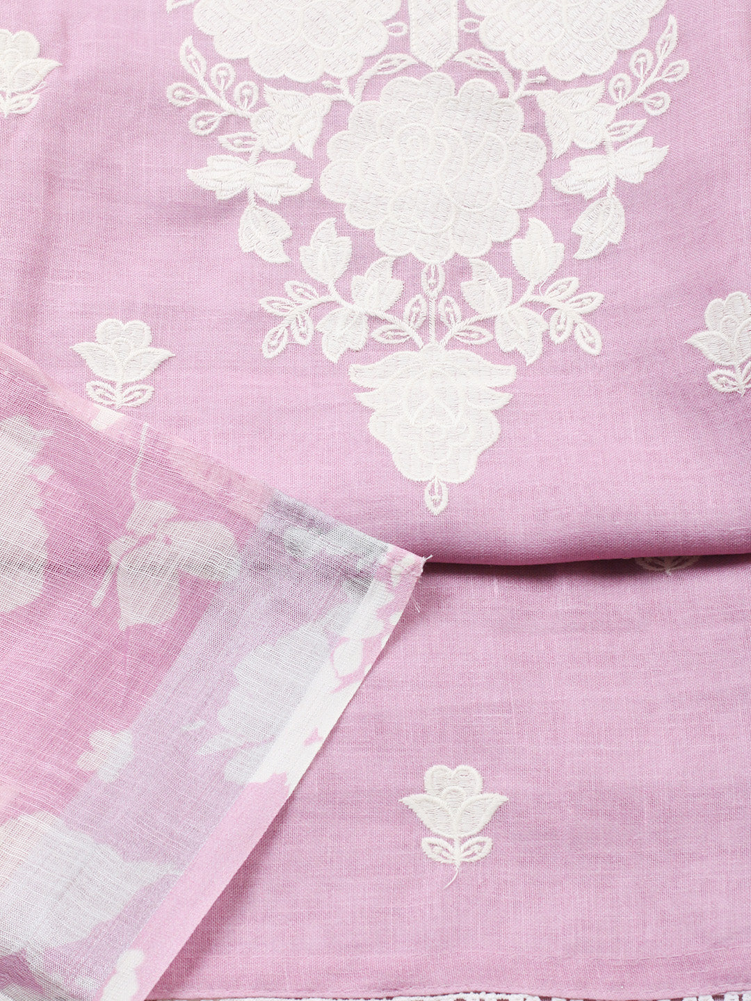 Embroidered Linen Blend Unstitched Suit With Pant &amp; Dupatta